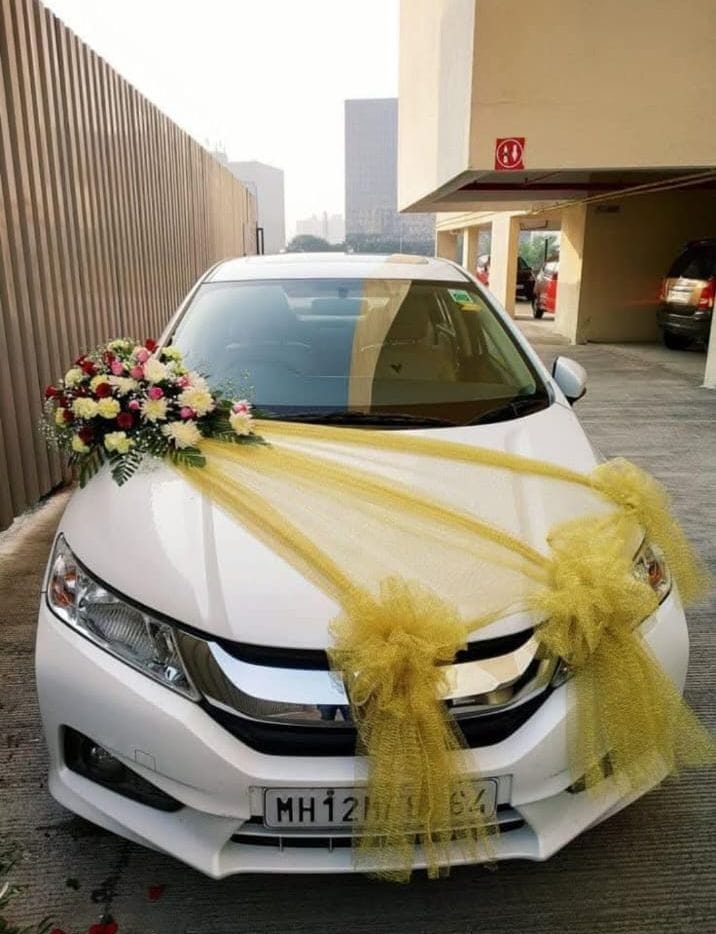 Golden Ribbon Wedding Car Decoration