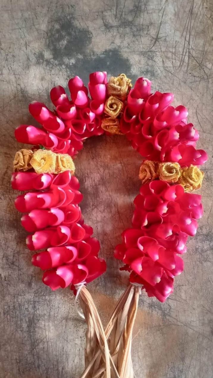 Rose Petal and Gold Ribbon Gajra