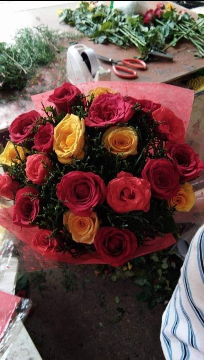 Sunshine and Crimson Rose Bouquet