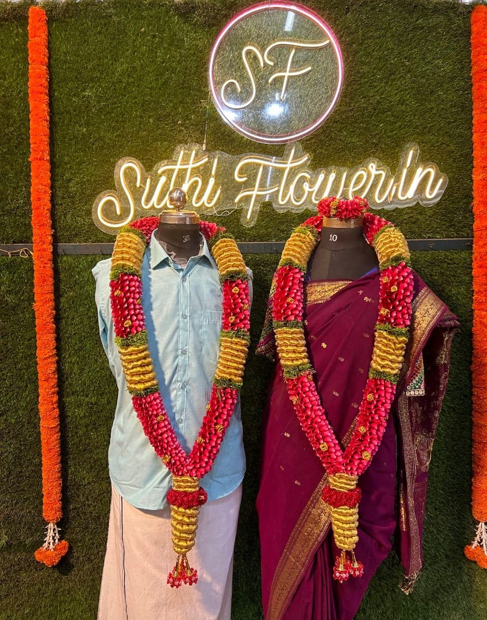 Grand Rose Petal & Golden Weave Wedding Garlands (Varmala Set)