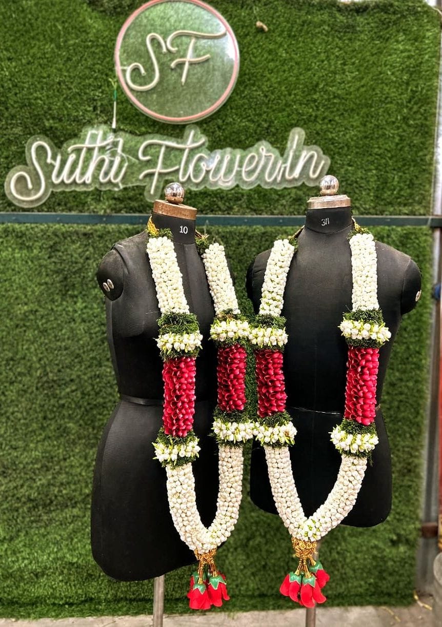 Classic Jasmine & Rose Petal Wedding Garlands with Rose Tassels