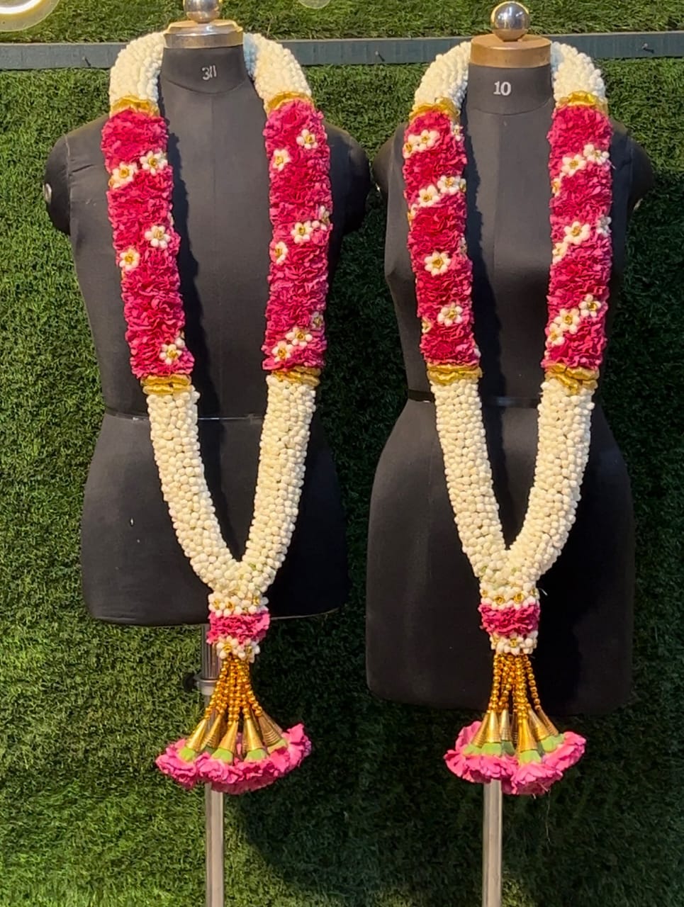 Grand Jasmine & Rose Petal Wedding Garlands with Ornate Tassels