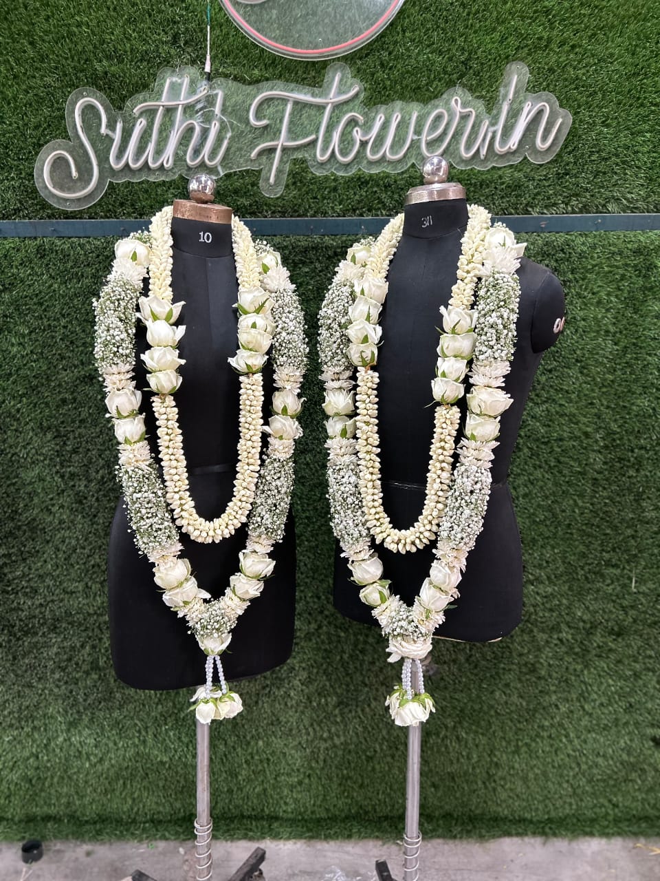 Luxe White Rose, Jasmine & Baby's Breath Reception Garlands (Maalai Set)