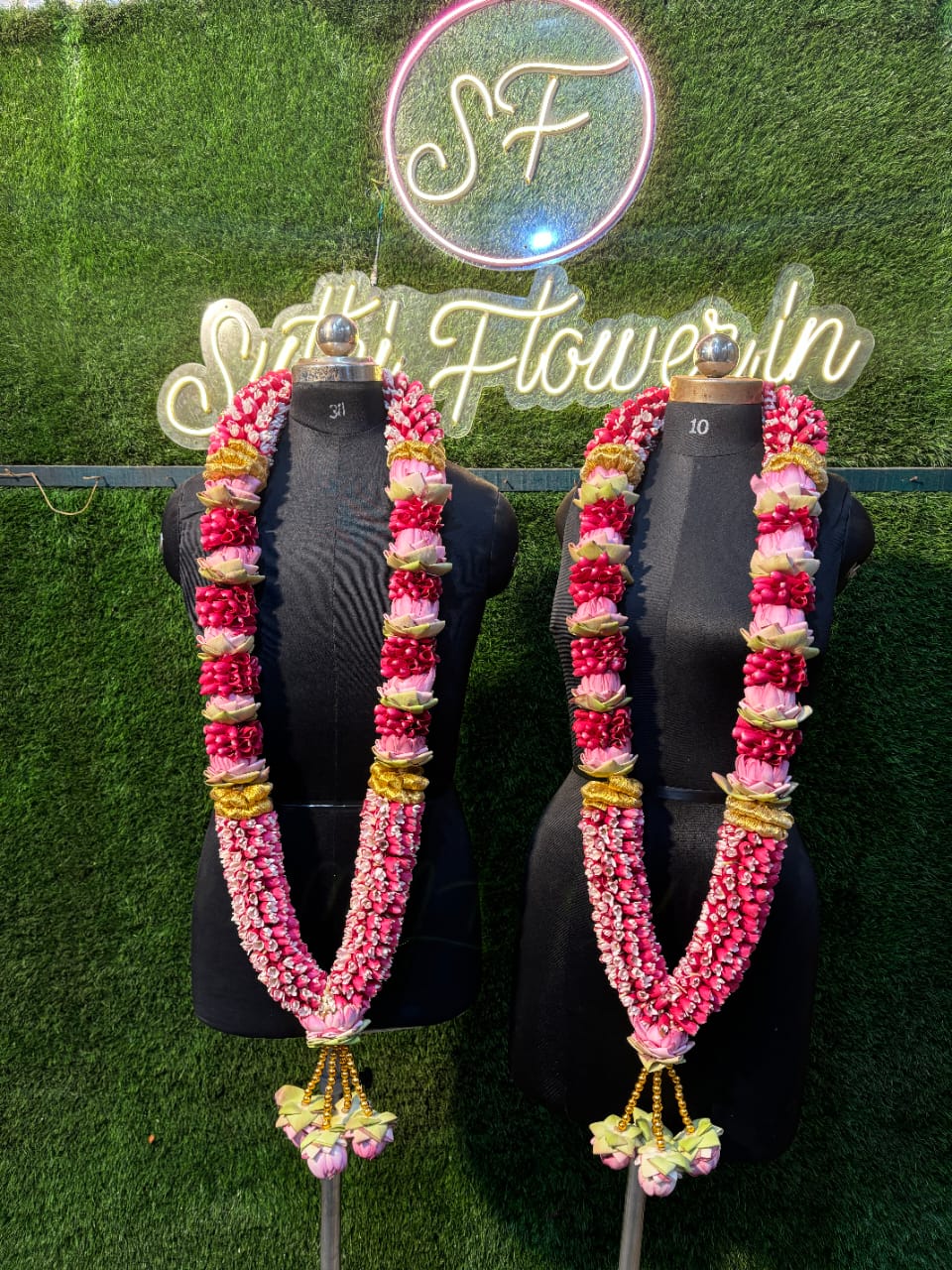 Vibrant Pink Rose Petal & Lotus Wedding Garlands (Varmala Set)